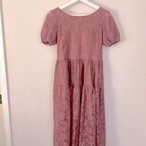 Blanc Korean pink dress maxi romantic size S